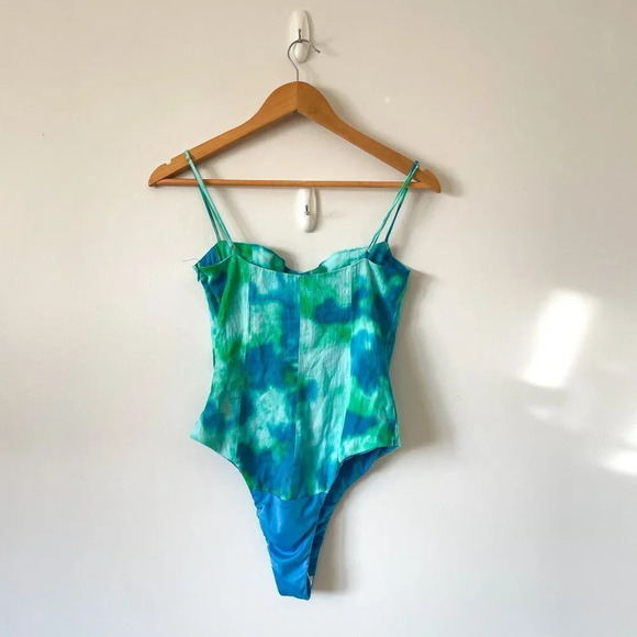 Zara Satin Effect Bustier Corset Bodysuit Blue Green Size Small Blogger Fave - Picture 11 of 15